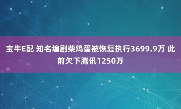 宝牛E配 知名编剧柴鸡蛋被恢复执行3699.9万 此前欠下腾讯1250万